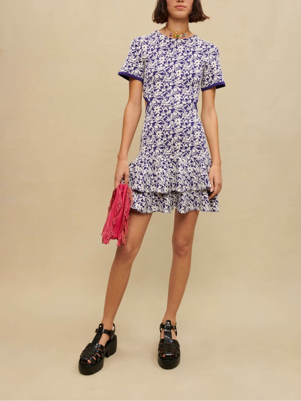 Maje Floral Mini Dress with Cut Outs, Size 36/Small